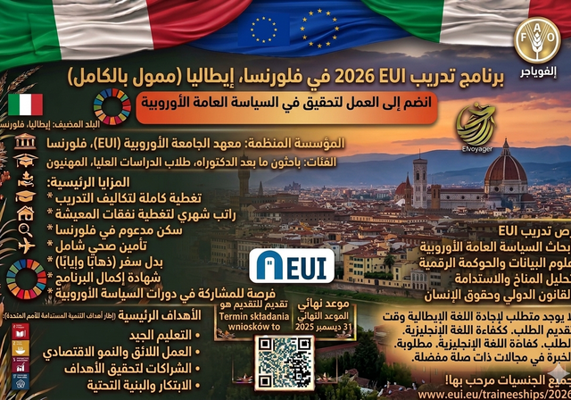 برنامج التدريب الداخلي في معهد الجامعة الأوروبية لعام 2026 في فلورنسا، إيطاليا (ممول بالكامل) - المدة: عادةً من 3 إلى 12 شهرًا