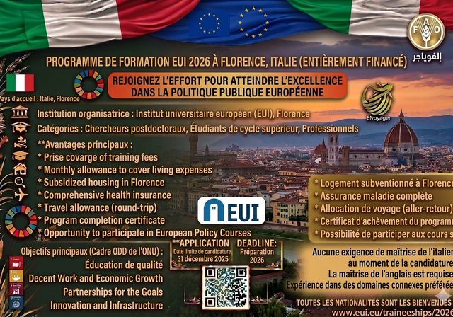 Stages EUI 2026 à Florence, Italie (entièrement financés) - Durée : généralement de 3 à 12 mois