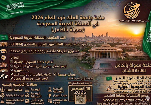 منحة جامعة الملك فهد لعام 2026 في المملكة العربية السعودية (ممولة بالكامل) - المستوى الدراسي: ماجستير (قائم على المشاريع)