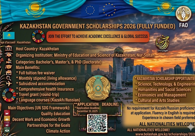 Kazakhstan Government Scholarships 2026 (Fully Funded) - Study Levels: Bachelor’s, Master’s, PhD