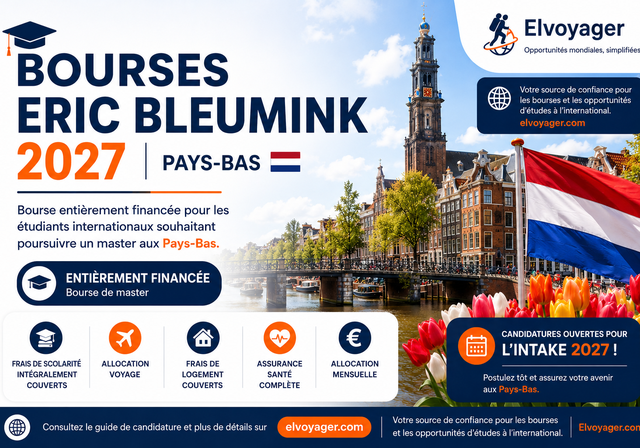 Bourses Eric Bleumink 2027 aux Pays-Bas (entièrement financées) - Niveau d'études : Master