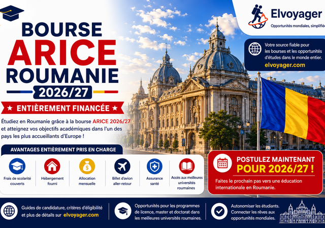 Bourse ARICE Roumanie 2026/27 (entièrement financée) - Niveau d'études : Licence, Master, Doctorat