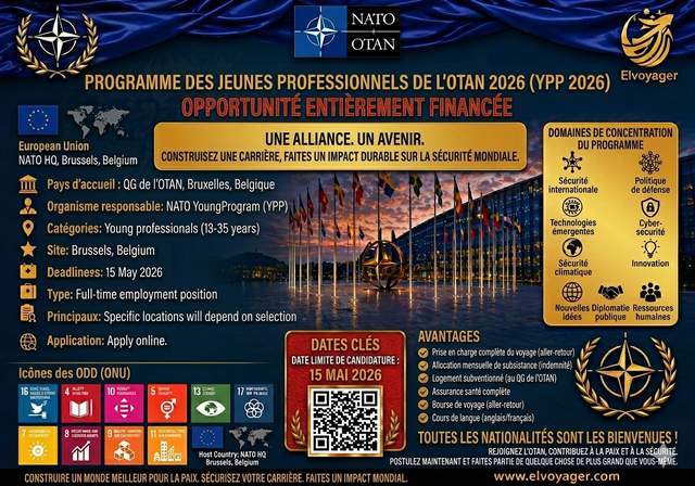 Programme Jeunes Professionnels de l'OTAN 2026 (Opportunité entièrement financée) - Durée : Contrat à durée déterminée (généralement 3 ans)
