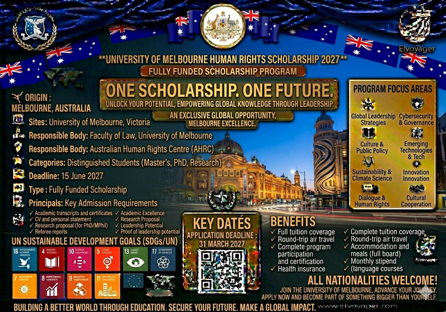 University of Melbourne Human Rights Scholarship 2027 in Australia | Fully Funded - Study Level: Masters Degree
