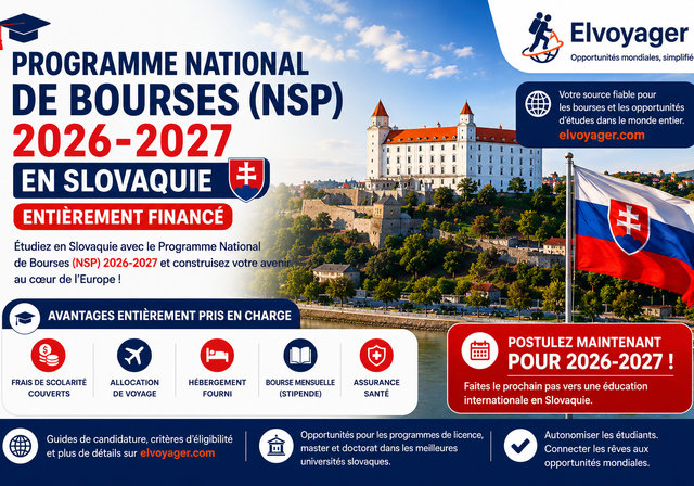 Programme national de bourses d'études (PNB) 2026-2027 en Slovaquie (entièrement financé) - Niveau d'études : Master, Doctorat, Chercheurs, Enseignants et Artistes