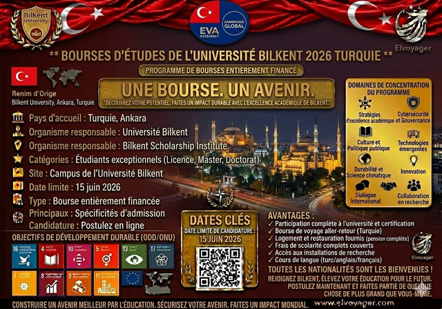 Bourses d'études de l'Université Bilkent 2026 en Turquie (entièrement financées) - Niveaux d'études : Licence, Master, Doctorat