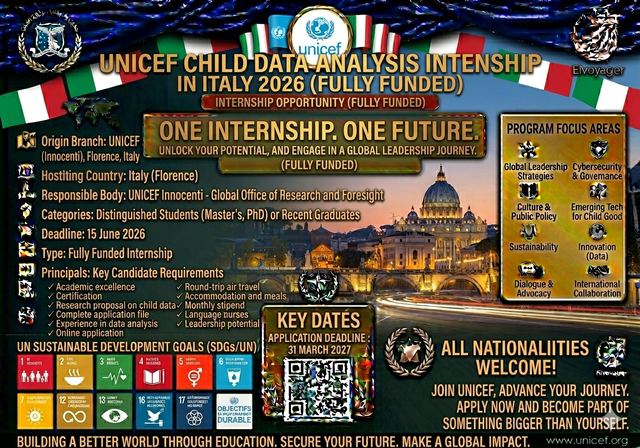 UNICEF Child Data Analysis Internship in Italy 2026 (Fully Funded) - Duration: 2–6 Months