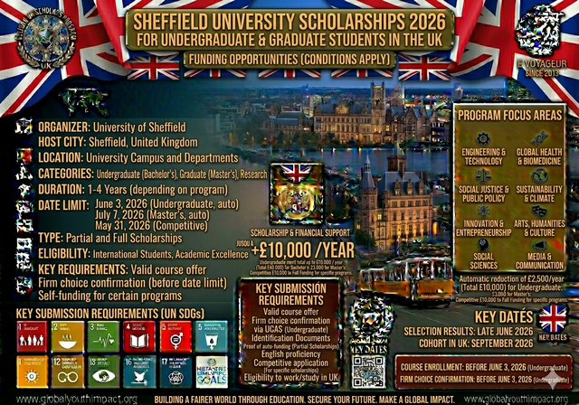 University of Sheffield Scholarships 2026 (Study in UK) - Study Levels: Undergraduate & Postgraduate Taught Programs