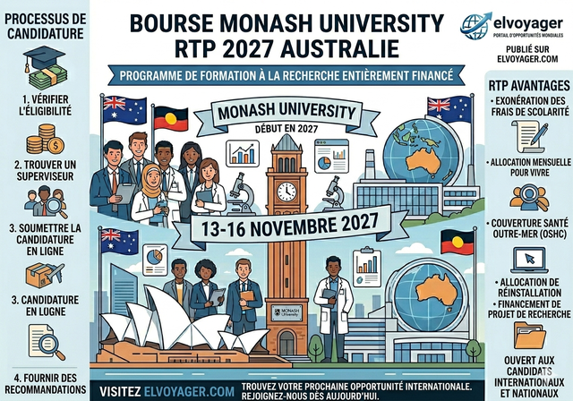 Bourse RTP de l'Université Monash 2027 en Australie (entièrement financée) - Niveau d'études : Master