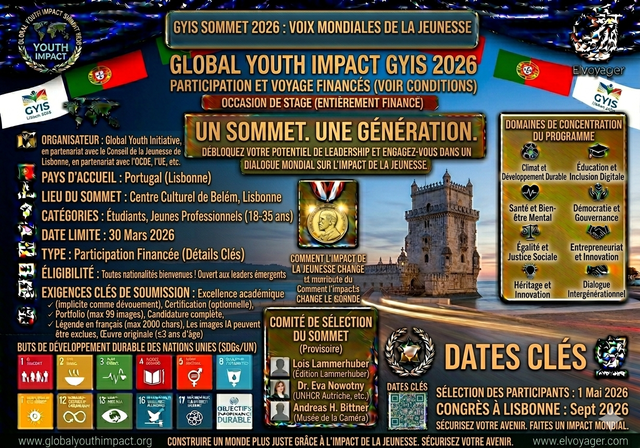Sommet mondial sur l'impact des jeunes 2026 au Portugal (GYIS) - Date limite de dépôt des candidatures : 1er juillet 2026