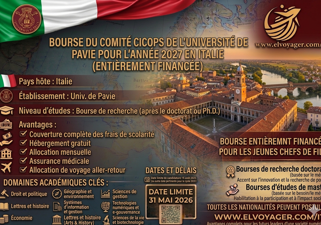 Bourses d'études CICOPS de l'Université de Pavie 2027 en Italie (entièrement financées) - Type de programme : Bourse de recherche