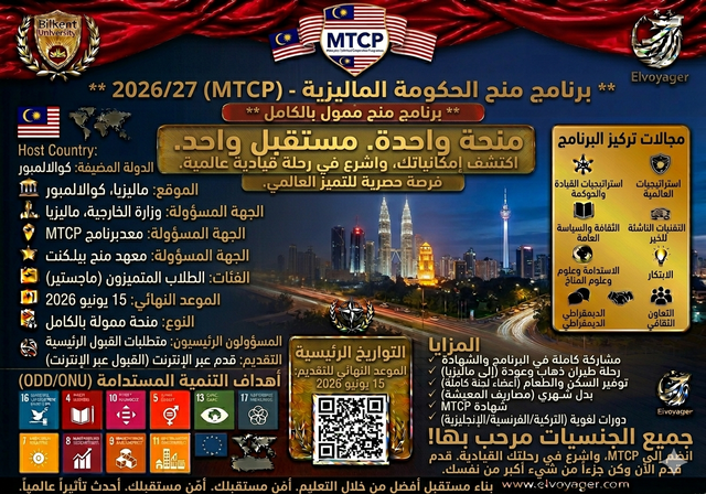 منحة برنامج التدريب المهني الماليزي 2026/27 (ممولة بالكامل) - البرنامج: درجة الماجستير