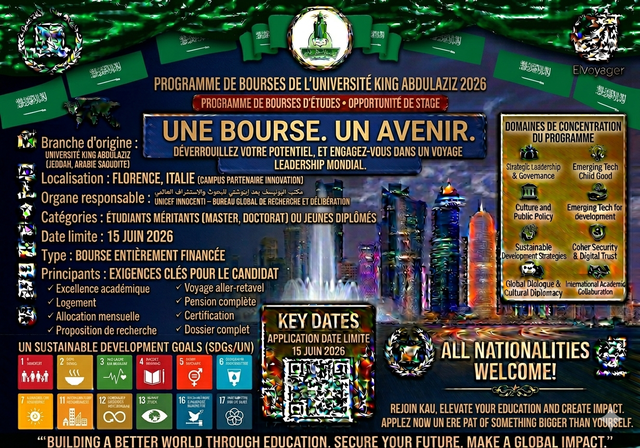 Bourse d'études de l'Université du Roi Abdulaziz 2026 (entièrement financée) - Niveaux d'études : Licence, Master, Doctorat