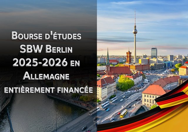 Bourse SBW Berlin 2025-2026 en Allemagne (entièrement financée) / Allocation mensuelle / Hébergement gratuit / Couverture complète - La bourse SBW Berlin en Allemagne 2025-2026 offre une opportunité exceptionnelle aux étudiants internationaux de poursuivre des programmes de licence ou de master entièrement financés en Allemagne. Soutenue par SBW Berlin, cette prestigieuse bourse vise à soutenir des personnes talentueuses du monde entier qui démontrent un fort potentiel académique et un engagement à redonner à leur pays d'origine.