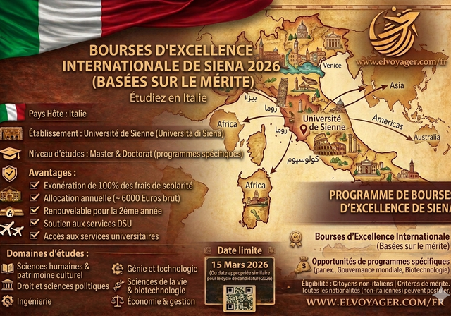 Bourse d'excellence internationale de Sienne 2026 (Étudier en Italie) - Niveau d'études : Master