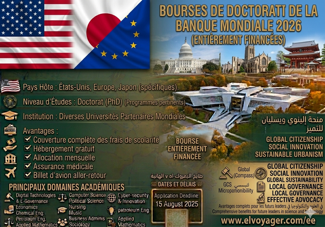 Bourse d'études supérieures de la Banque mondiale 2026 (entièrement financée) - Pays hôtes : États-Unis, Europe, Japon